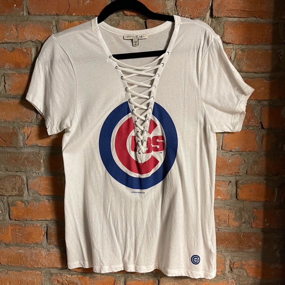 Express Chicago Cubs Lace Up Top